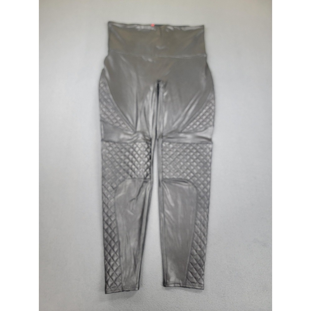 Spanx Leggings Womens XL Gray Faux Leather Moto Quilted High Waist Shaping Ankle